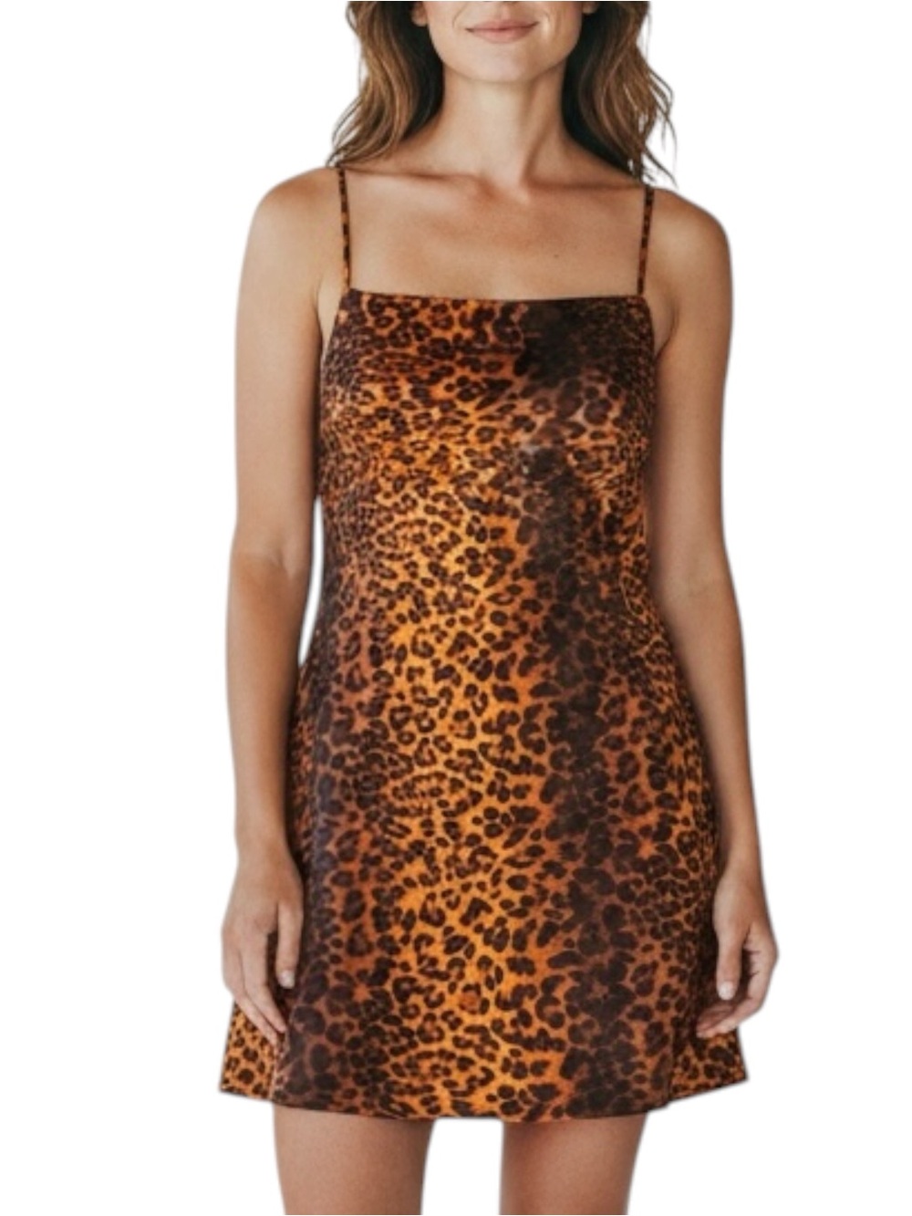 IRIS VINTAGE Golden Cheetah Print Slip Dress w/ Front Gathered Detail Sz Small